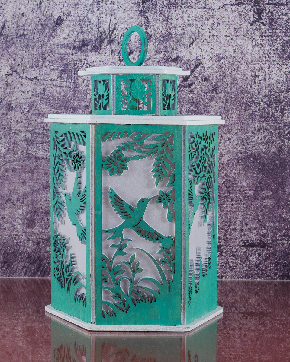 Green Lighted Hummingbird Lantern