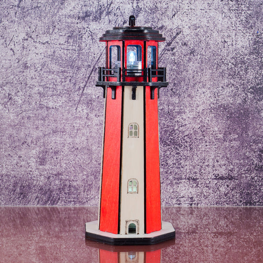 6 Inch Red and White Lighted Lighthouse