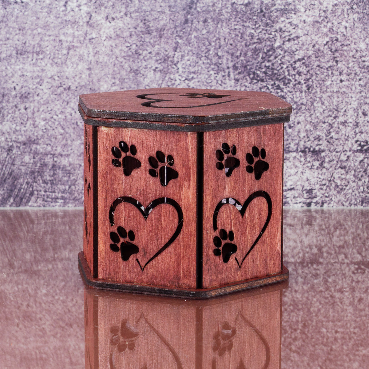 Red Oak Heart And Dog Paw Flameless Candle Holder