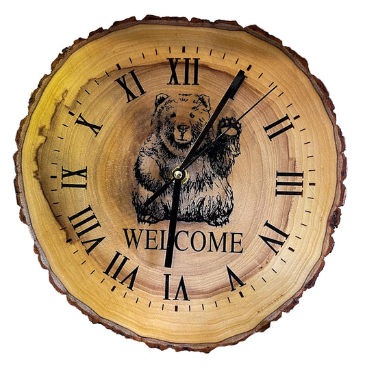 Engraved Tree Trunk Clock