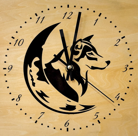 Engraved Wolf/Moon Clock